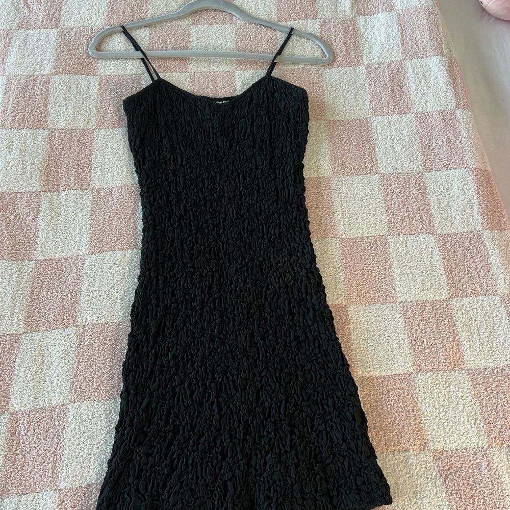 Black Ruched Spaghetti Strap Mini Dress